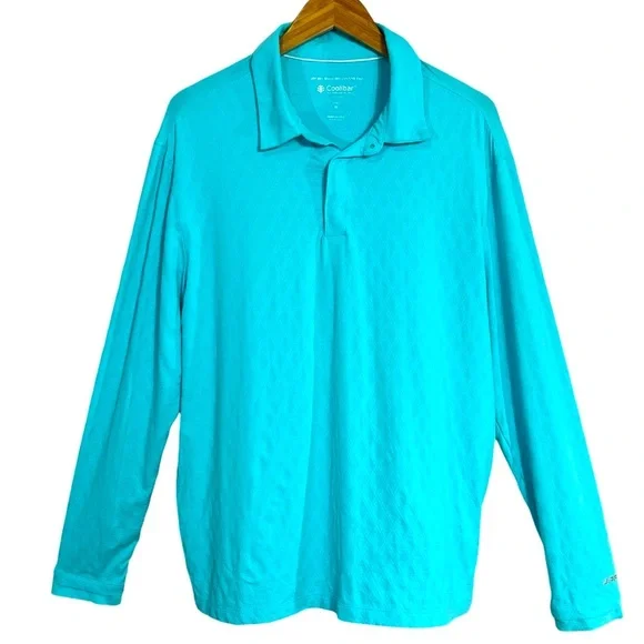 Coolibar Men's Arobello Long Sleeve Golf Polo size XL in Aruba Blue - Picture 5 of 10
